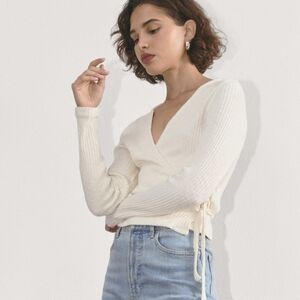 Everlane Sweater Womens XXS Cream Ribbed Wrap Top Cardigan Organic Cotton